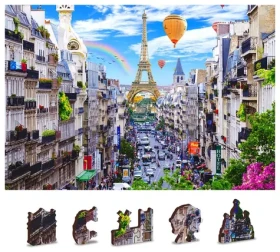 Wooden City Drevené puzzle Rušný Paríž 2v1