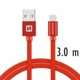 SWISSTEN TEXTILE dátový kábel USB - USB-C 3m červená (71527901)