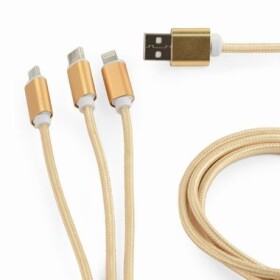 Gembird USB nabíjací kábel 3v1 1m zlatá / USB 2.0 (M) / MicroUSB (M) / USB-C (M) / Apple Ligtning 8-pin (CC-USB2-AM31-1M-G)