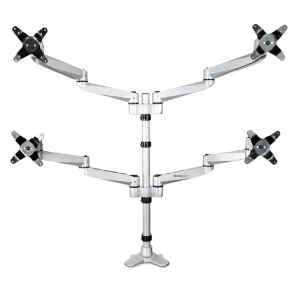 StarTech Quad Monitor Mount Premium strieborná / Držiak pre 4 monitory / 13-27" / nosnosť 45 kg / rotácia 360° (ARMQUADPS)