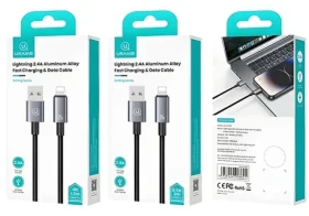 USAMS SJ667 čierna / Dátový kábel / Lightning - USB / 2,4 A / 1,2 m / Nylon (SJ667USB01)