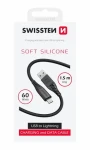 Swissten SOFT SILICONE dátový kábel USB-A - Lightning 1.5m čierna / 60W / 3A / 1x USB-A(M) / 1x Lightning(M) (71533010)