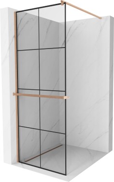 MEXEN/S - Kioto+ Sprchová zástena WALK-IN s poličkou a držiakom uterákov 70 x 200, čierny vzor, meď kartáčovaná 800-070-121-65-77