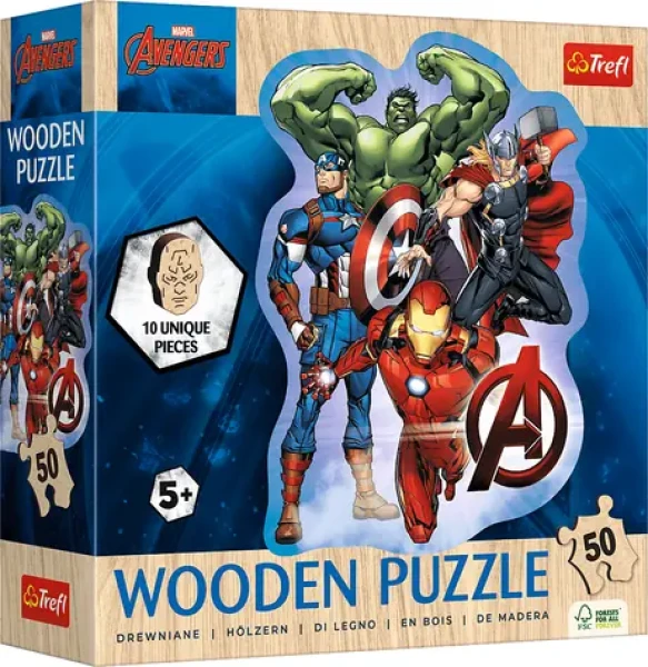 Trefl - Puzzle - Drevené obrysové puzzle Avengers a ich dobrodružstvo