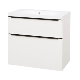 Mereo Mailo, kúpeľňová skrinka s umývadlom z liateho mramoru 81 cm, biela, mat, čierne madlo CN541MB