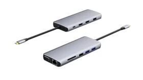 ESTUFF USB-C Hub 12v1 sivá / Dokovacia stanica / 2x HDMI 4K / USB-C PD 100W / Gigabit LAN (ES623009)