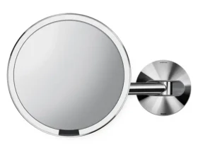 Simplehuman Kozmetické zrkadlo na stenu / Sensor / LED osvetlenie / 5x / sieťové / lesklá nerez (ST3016)