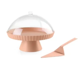 BlimPlus Alzata Agora pink sand / Tortový podnos s poklopom / O 30 cm / bez BPA