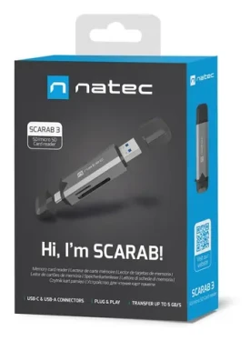 Natec SCARAB 3 šedá / Čítačka pamäťových kariet / USB-A + USB-C / USB 3.2 Gen 1 / SD, microSD do 2TB (NCZ-2262)
