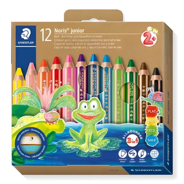 Staedtler Trojhranné pastelky Noris Junior 3v1 / 12 ks / s strúhadlom / od 2 rokov (140 C12)