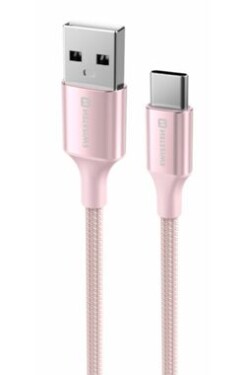 Swissten TEXTILE II dátový kábel USB - USB-C 1.5m ružová (71521311)