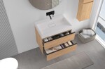 CERANO - Kúpeľňová skrinka Velora - dub medový, úchytka čierna + umývadlo z lit. mramoru Vita - biela lesklá - 70x63x46,5 CER-8050BD84040