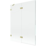 MEXEN/S - Lunar vaňová zástena 2-krídlová ľavá 130 x 150, transparent, zlatá kartáčovaná 897-130-100-55-00-L