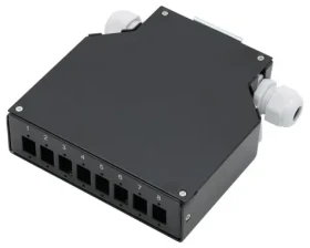 Xtendlan mini rozvádzač DIN lišta čierny / Rozvádzač / optický / 8x SC Simplex / 4 vstupné otvory / krytka (ORSDIN-408-SCSB)