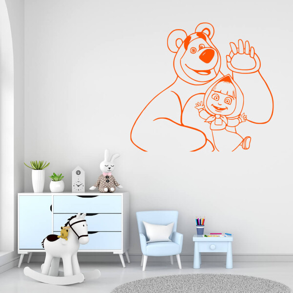 Veselá Stena Samolepka Máša a medveď Farba: oranžová, Veľkosť: 100 x 90 cm
