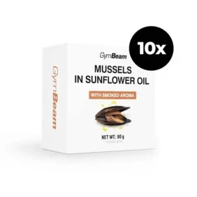 Slávky v slnečnicovom oleji s údenou príchuťou - GymBeam (10 x 80 g) (105232-2-10x80g)