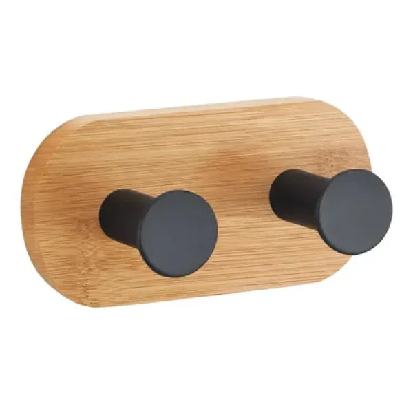 MSV YONO samolepiaci vešiak s 2 háčikmi čierny / bambus / oceľ / 94 x 53 x 36 mm (3700703918837)