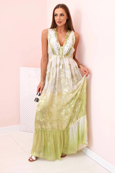 Dámske viskózové šaty s olivovou výšivkou UNI