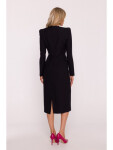 S412 Šaty v tvare ceruzky s ozdobnými ramenami - čierne EU S