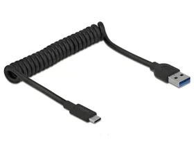 DeLock USB-A USB-C čierna / Špirálový kábel / USB 3.2 Gen 2 (10 Gbit/s) / 0,3-1,2 m (85349)
