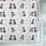 Spirella KITTY Paw biely / Sprchový záves / motív mačky / 180 x 200 cm / polyester