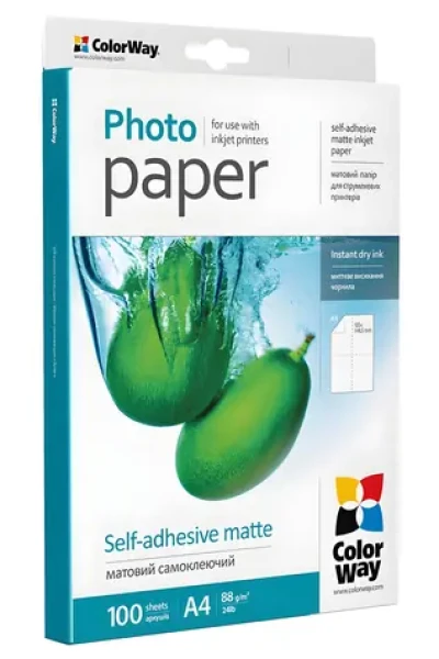 Colorway Samolepiace papier matný / Samolepiace etikety / A4 / 88 g/m2 / 4× 105×148 mm / 100 hárkov (PMS884100A4)