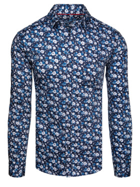 Pánska vzorovaná košeľa s dlhým rukávom tmavomodrá FashionStreet DX2671 XL