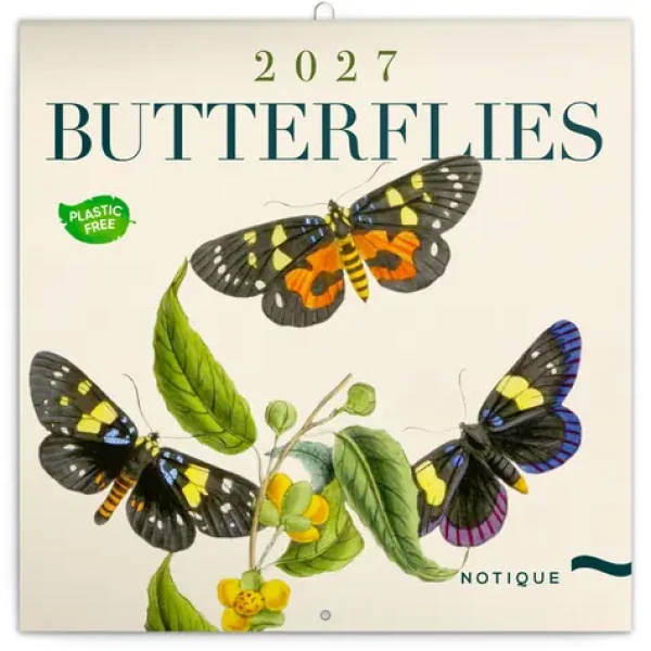 NOTIQUE Motýle 2027 / Poznámkový kalendár / 30 × 30 cm / Plastic Free