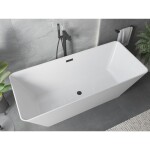 MEXEN/S - Velo Slim voľne stojaca vaňa 170 x 75, biela, sifón a prepad čierna 52811707500-70