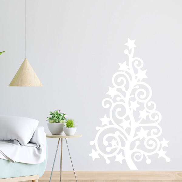 Veselá Stena Samolepka Vianočný strom hviezda Farba: bílá, Veľkosť: 40 x 25 cm