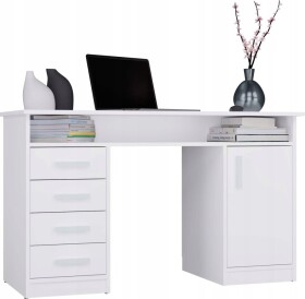InMondo BIURKO ADA biele 125 Cm 4 zásuvoky Skrinka police Do Biura Pokoju Na Notebook