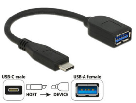 DeLock adaptér SuperSpeed USB 10 Gbps (USB 3.1 Gen 2) USB Type-C male gt; USB Typ-A samica 10 cm koaxiál Premium čierna (65684)