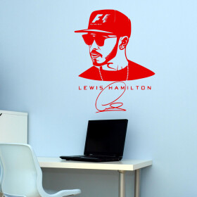 Veselá Stena Samolepka Lewis Hamilton F1 Farba: červená, Veľkosť: 80 x 62 cm