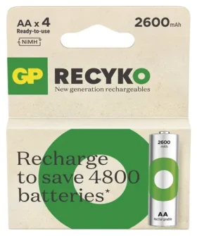 GP ReCyko AA 2600 mAh, 4 ks / Nabíjacie batérie / NiMH / 300+ cyklov (1032224260)