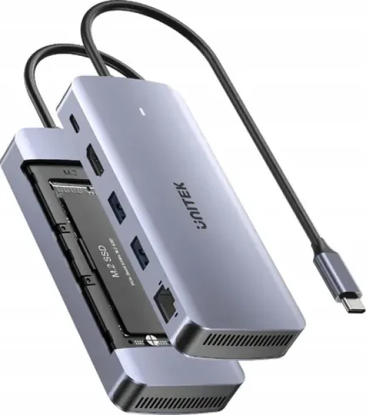 Unitek USB-C hub s M.2 SSD sivá / Hub USB / HDMI / RJ-45 / M.2 SSD slot / PD 100W / 10 Gbps (D1120A01)