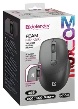 Defender FEAM MM-296 čierna / Bezdrôtová optická myš / 1600 DPI / 10 m / 2.4 GHz (52296)