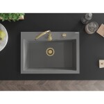 MEXEN/S MEXEN/S - Elix granitový drez 1-miska 700 x 500 mm, sivý, sifón zlatá 6526701005-71-G