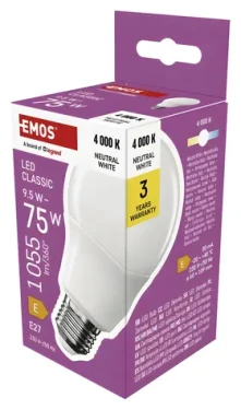 Emos LED žiarovka Classic A60 9,5 W / 75 W E27 / neutrálna biela / 1055 lm (1525733473)