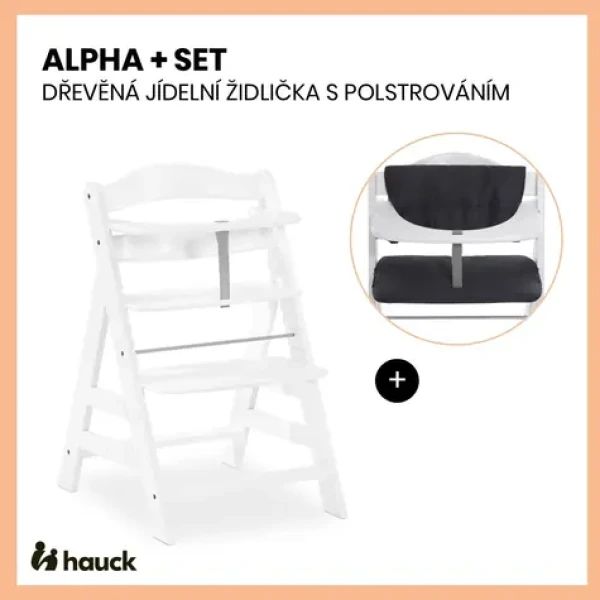 Hauck Alpha+ set 2v1 drevená stolička, white + polstrovanie Melange charcoal (HK661161SET3)