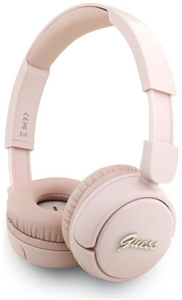 Guess Słuchawki nauszne Guess Bluetooth 5.3 Metal Logo Script Ružový