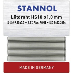 Stannol HS10 spájkovací cín bez olova bez olova Sn99,3Cu0,7 ROM1 6 g 1 mm; 508595