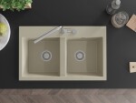 MEXEN MEXEN - Hektor granitový drez 2-bowl 800 x 480 mm, béžová, sifón chróm 6521802000-69