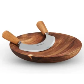 ColeMason Ashden Sekáčik na bylinky s doskou / akáciové drevo / nerezová čepeľ / 42 x 21 cm (H722130)