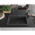 MEXEN/S MEXEN/S - Elix granitový drez 1-miska 700 x 500 mm, čierna kropenatá, sifón čierna 6526701005-76-B