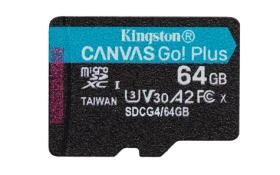 Kingston Canvas Go PLUS microSDXC 64GB / UHS-I U3 / Class 10 / čítanie: až 200MBs / zápis: až 160 MBs (SDCG4/64GBSP)