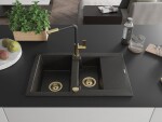 MEXEN/S MEXEN/S - Gaspar granitový drez 1.5 s odkvapkávačom vrátane batérie Flora, čierna/zlatá 6507-75-670401-57-G