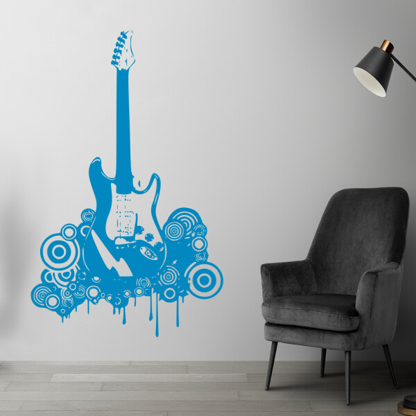 Veselá Stena Samolepka Elektrofonická gitara Farba: modrá, Veľkosť: 80 x 50 cm