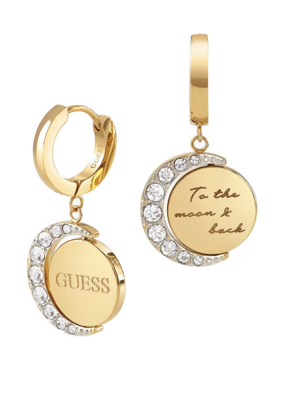 Guess Kruhové pozlátené náušnice s prívesky Moon Phases JUBE01192JWYG