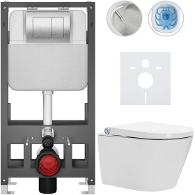 CERANO - Závesné WC s bidetom Basic/Cronus Standard - biela lesklá - WC tlačidlo Maxio/Strieborná - voľne stojaca - predstenová inštalácia - 59,3x38,4 CER-8050BD86447