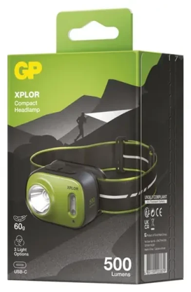 GP Xplor PHR17 šedo-zelená / Čelovka / nabíjacia / 500 lm / dosvit 85 m / IPX6 (1451085670)